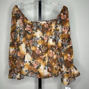 Brannan Summer Blouse- Large-3/4 puff sleeve, lined,smocked back stretchy